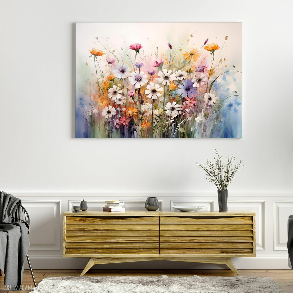 Kolorowe kwiaty na płótnie 100x70 cm (1-0327) - gotowy do powieszenia