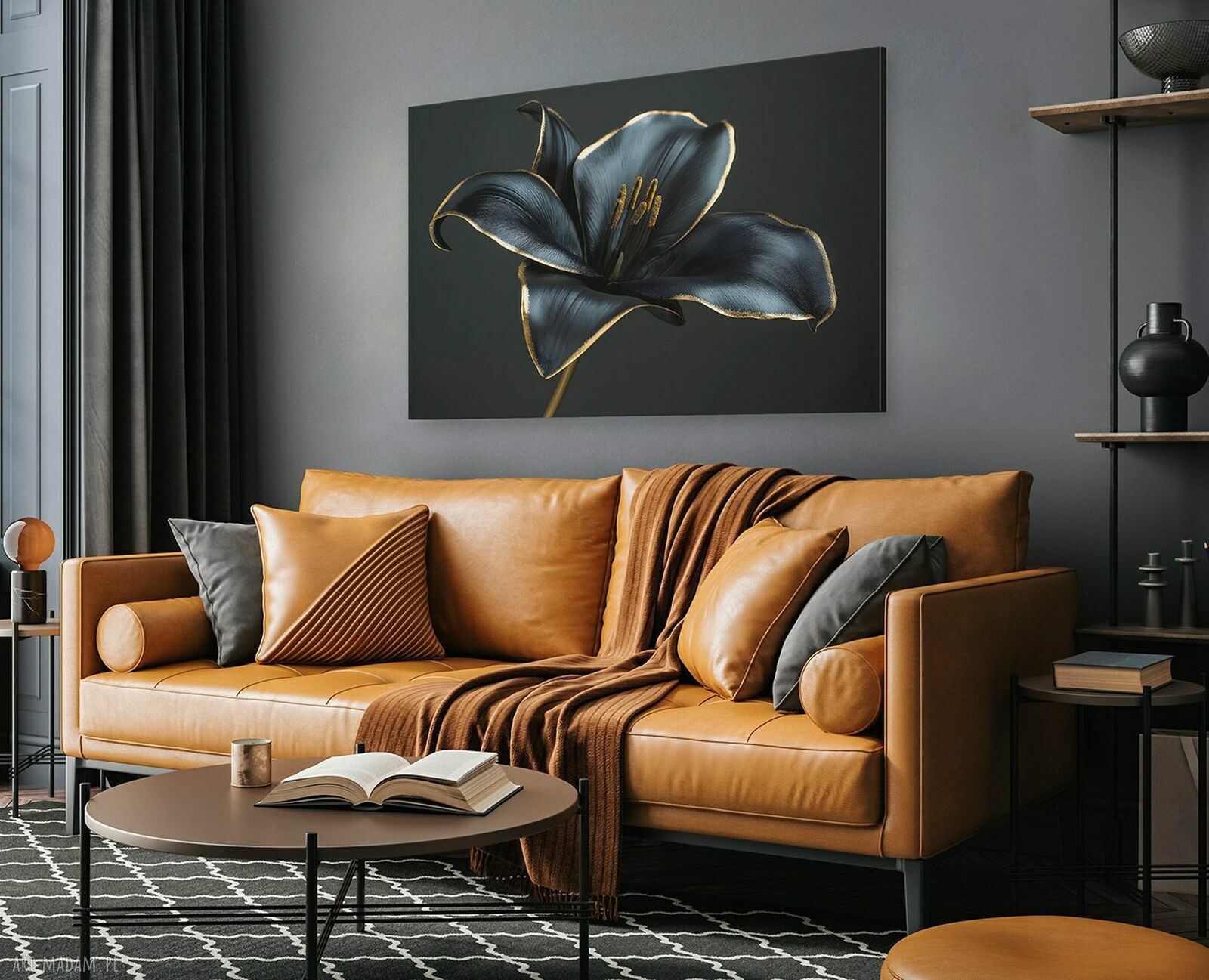 Obraz na płótnie Kwiat Glamour Czarny i Złoty 120x80 cm