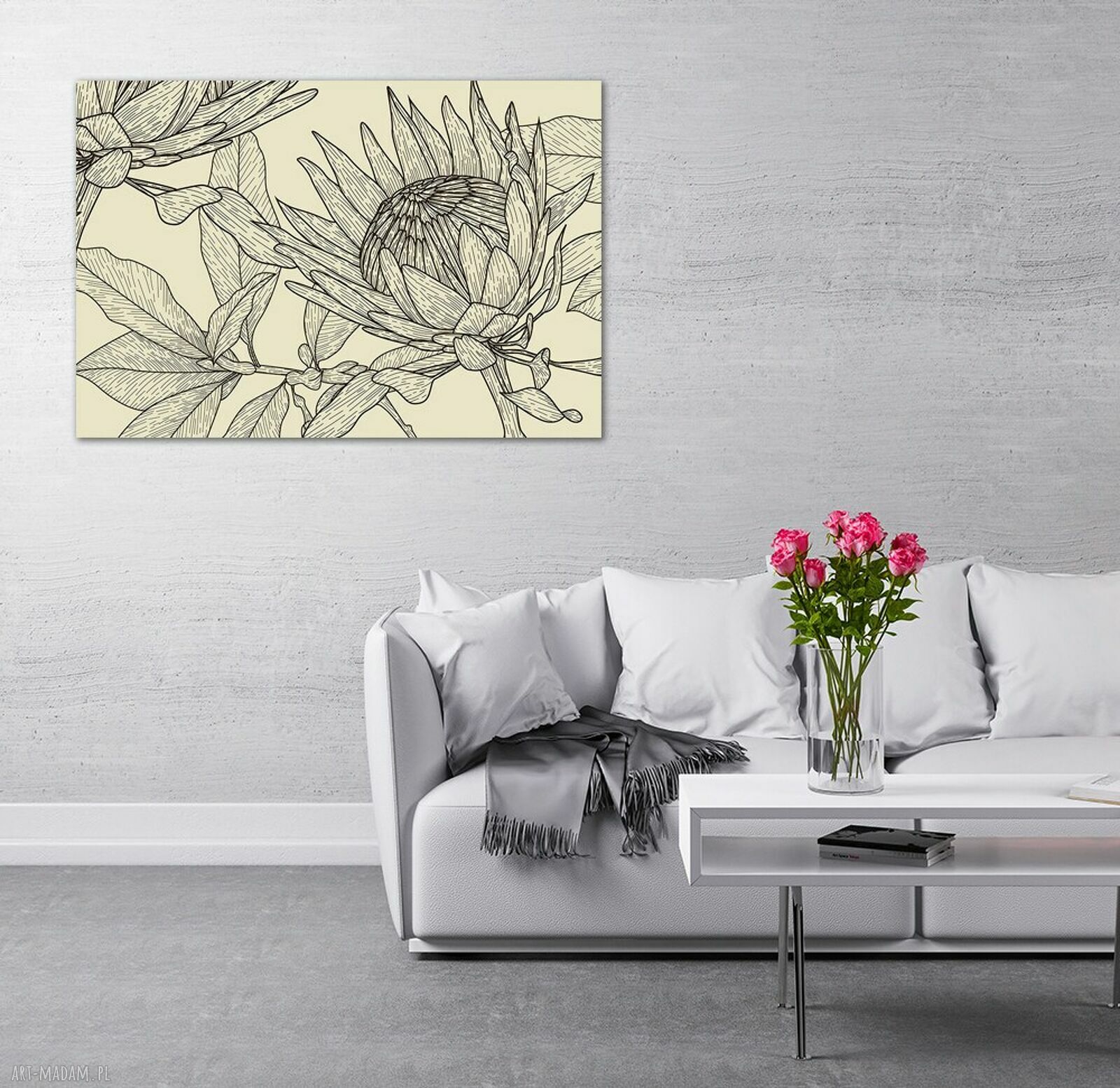 Beżowy obraz na płótnie Protea line art 120x80 cm