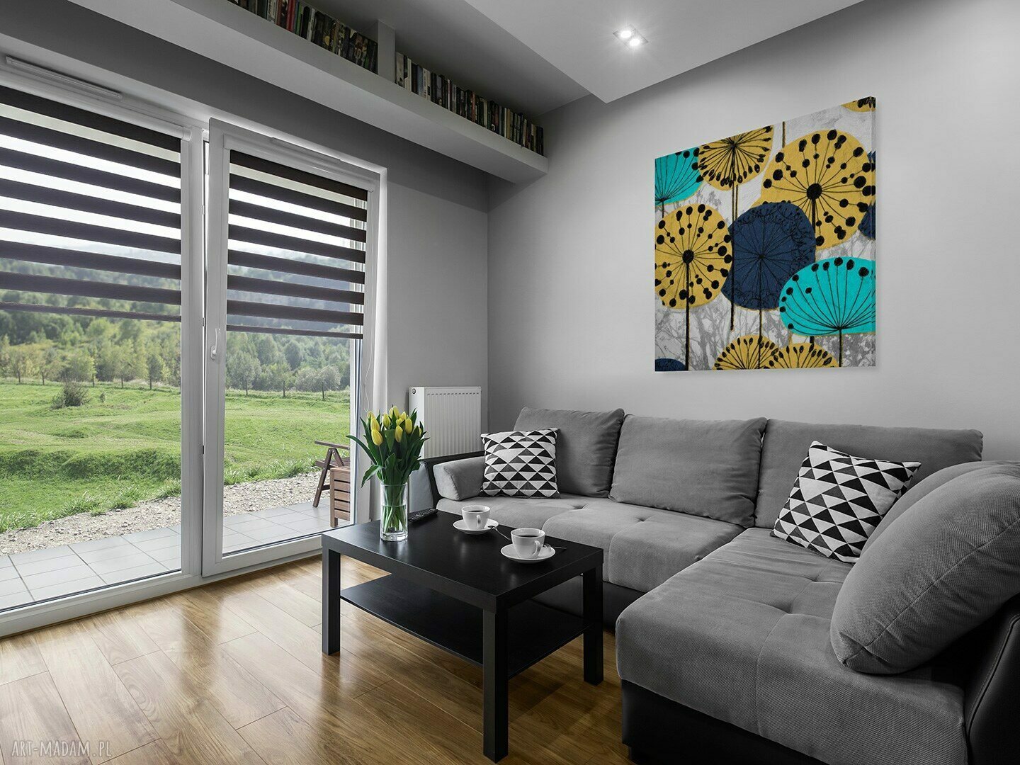 Obraz na płótnie Dmuchawce w kwadracie 80x80 cm - nowoczesne kwiaty