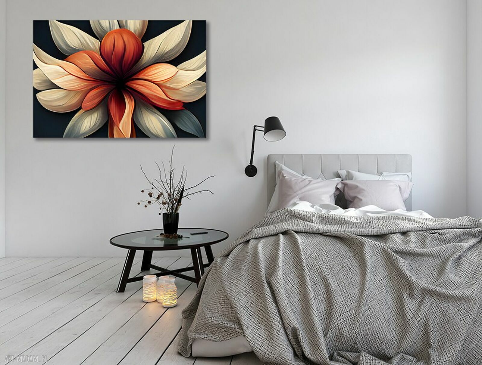 Obraz na płótnie z kwiatami 120x80 cm - pomarańczowy i beżowy
