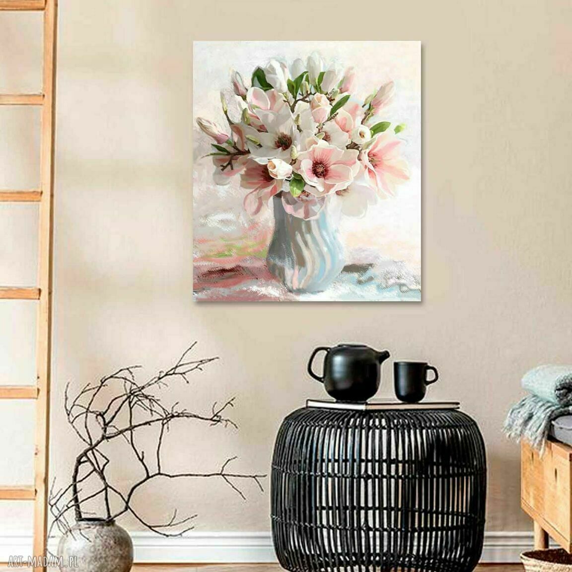 Obraz na płótnie Magnolie w wazonie 40x50 - gotowy do powieszenia