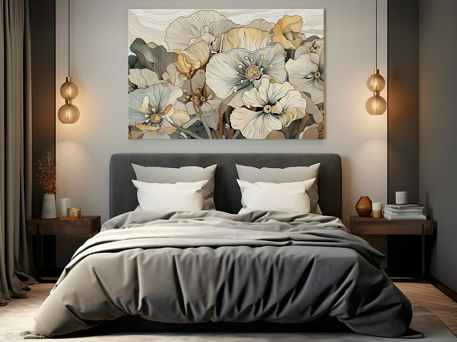 Obraz na płótnie Kwiaty Linie Beże Bukiet 120x80 cm 124601