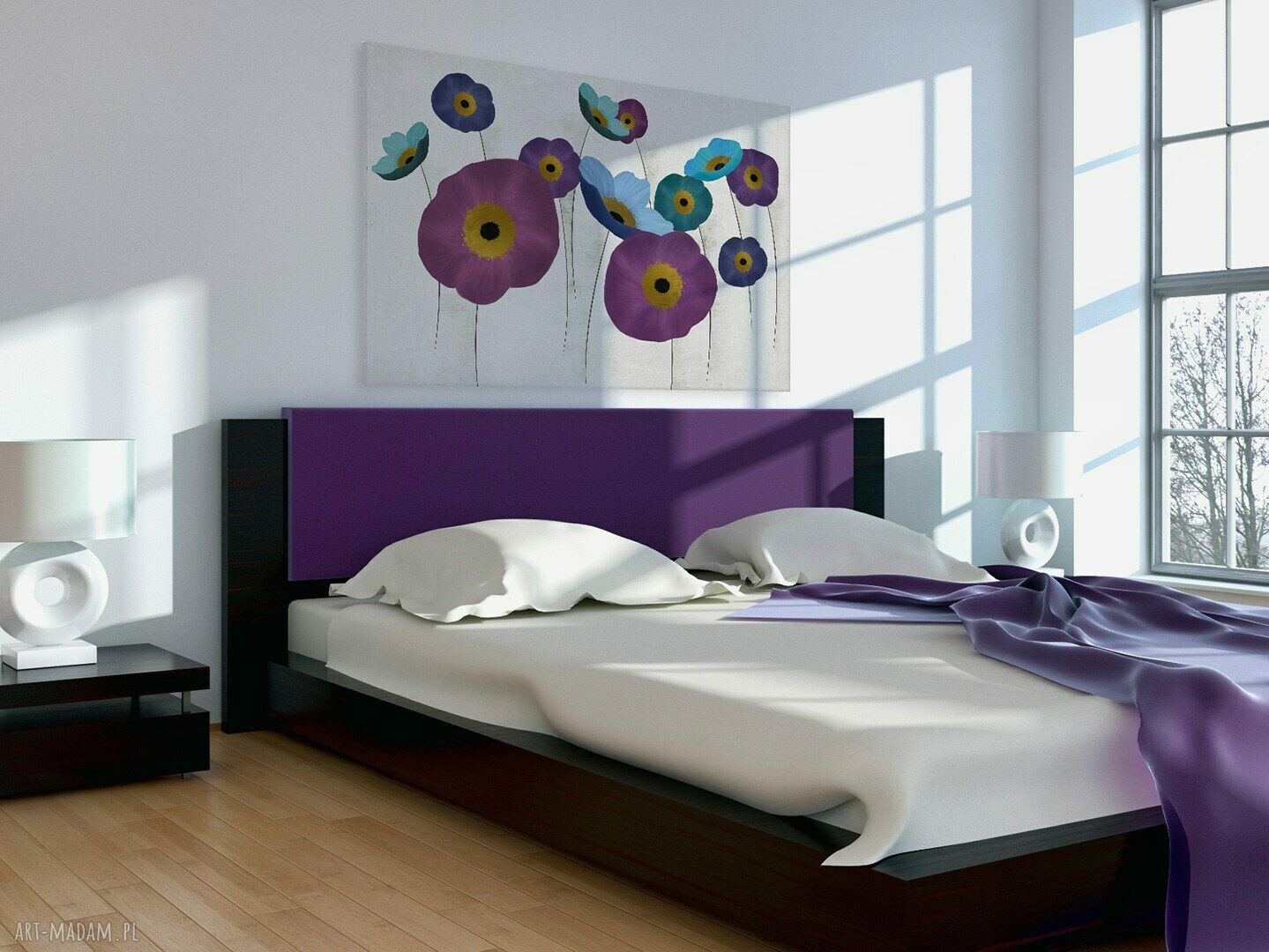 Obraz na płótnie - MAKI KWIATY FIOLET BŁĘKIT - 120x80 cm (86801)