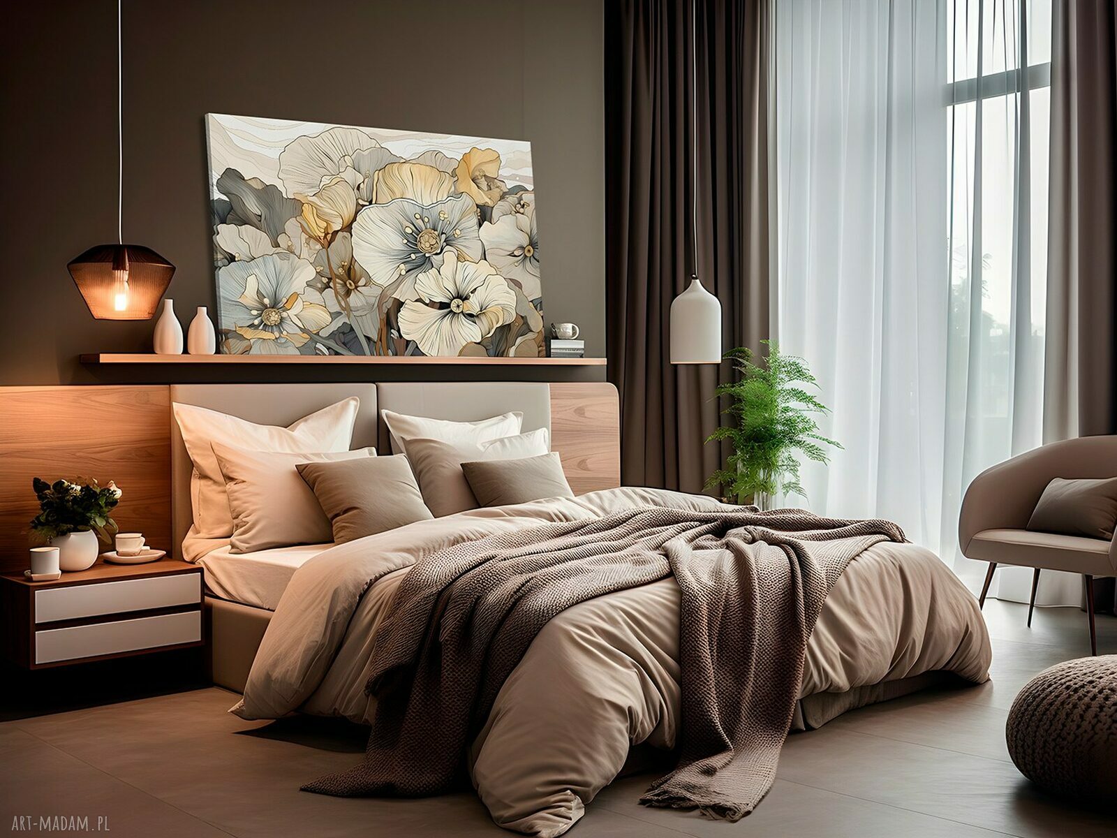 Obraz na płótnie Kwiaty Linie Beże Bukiet 120x80 cm (124601)