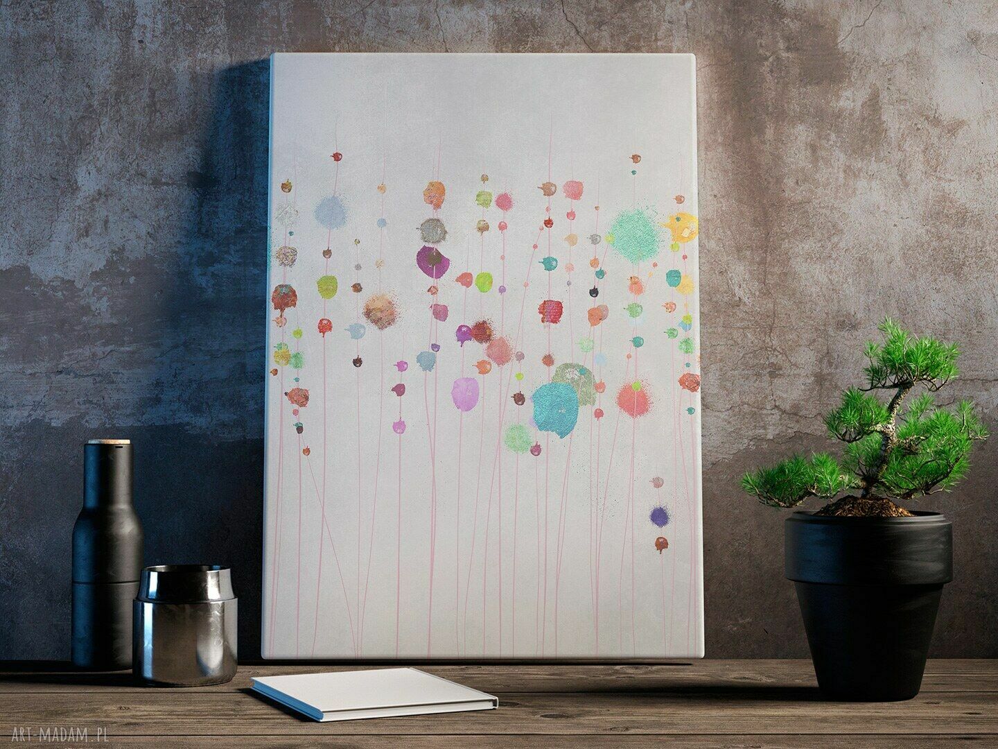 Kolorowy obraz na płótnie - abstrakcja w kropki, pion 50x70 cm