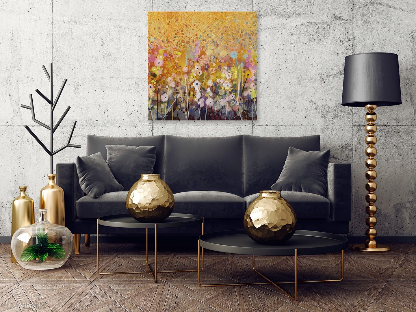 Obraz na płótnie 80x80 "Ogród Kwiaty" - abstrakcja w kwadracie