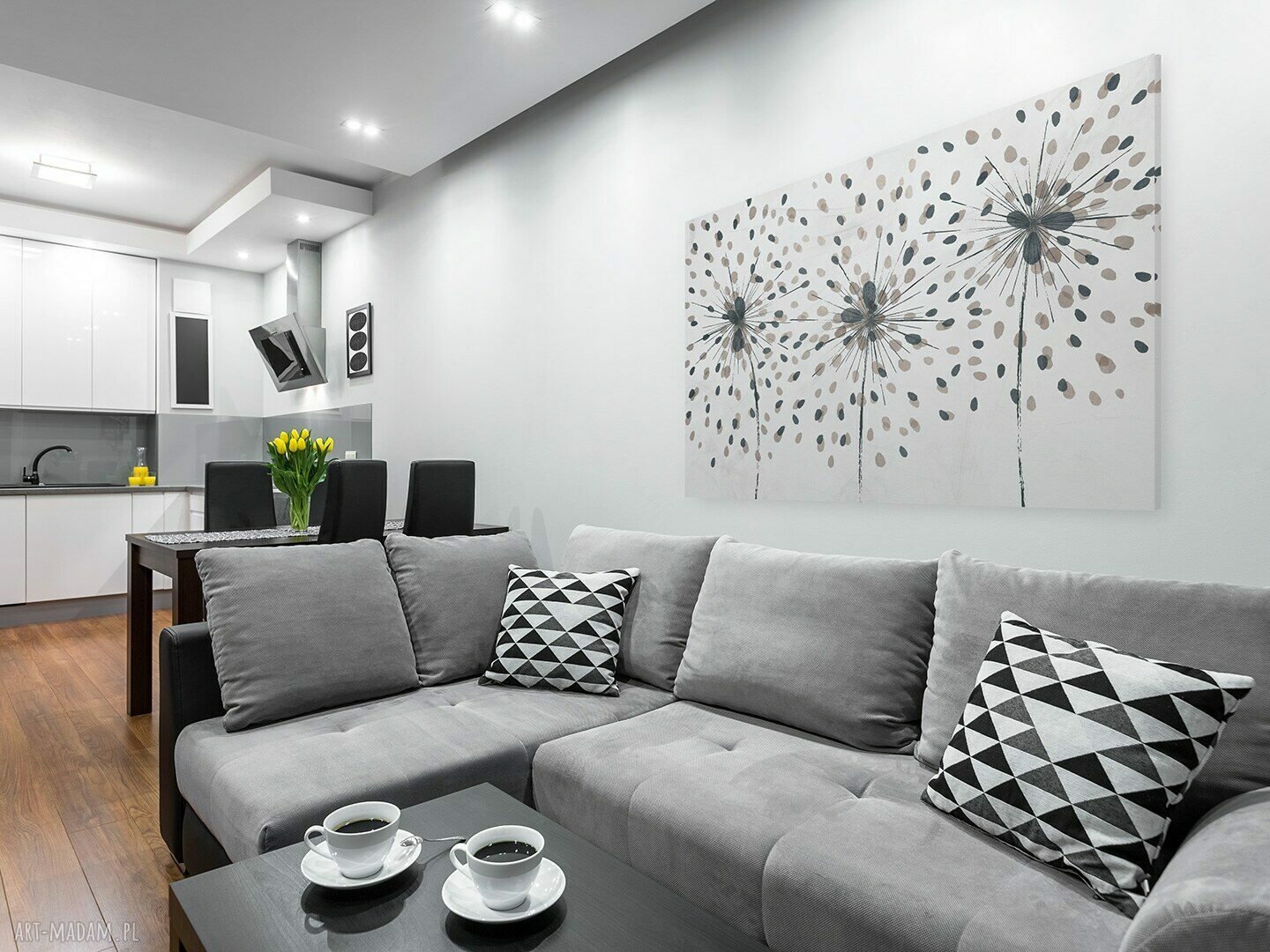 Obraz na płótnie - DMUCHAWIEC MINIMALIZM KROPKI BEŻOWY - 120x80 cm (88401)