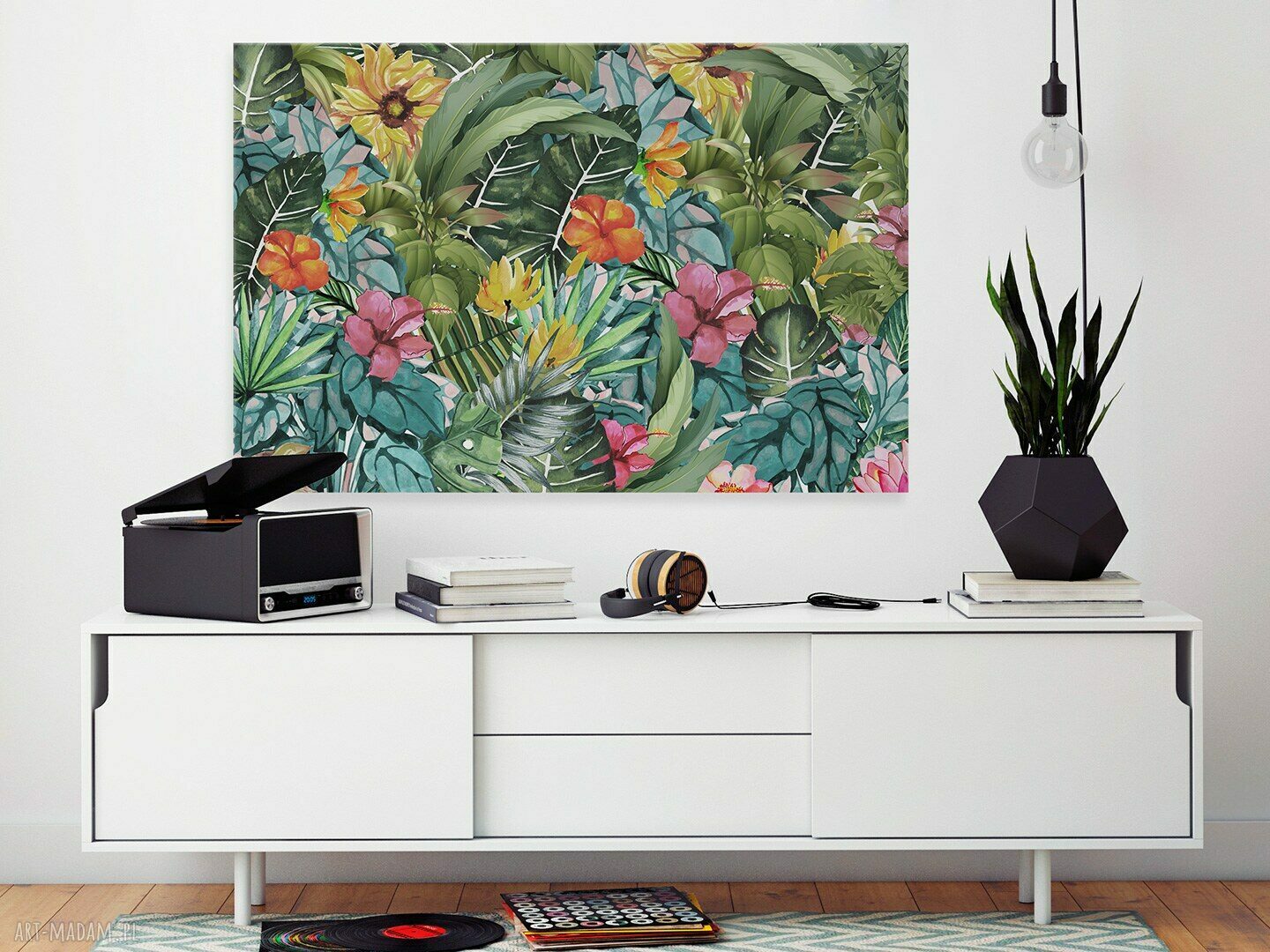 Obraz na płótnie - LIŚCIE KWIATY EGZOTYCZNY - 120x80 cm (74501)