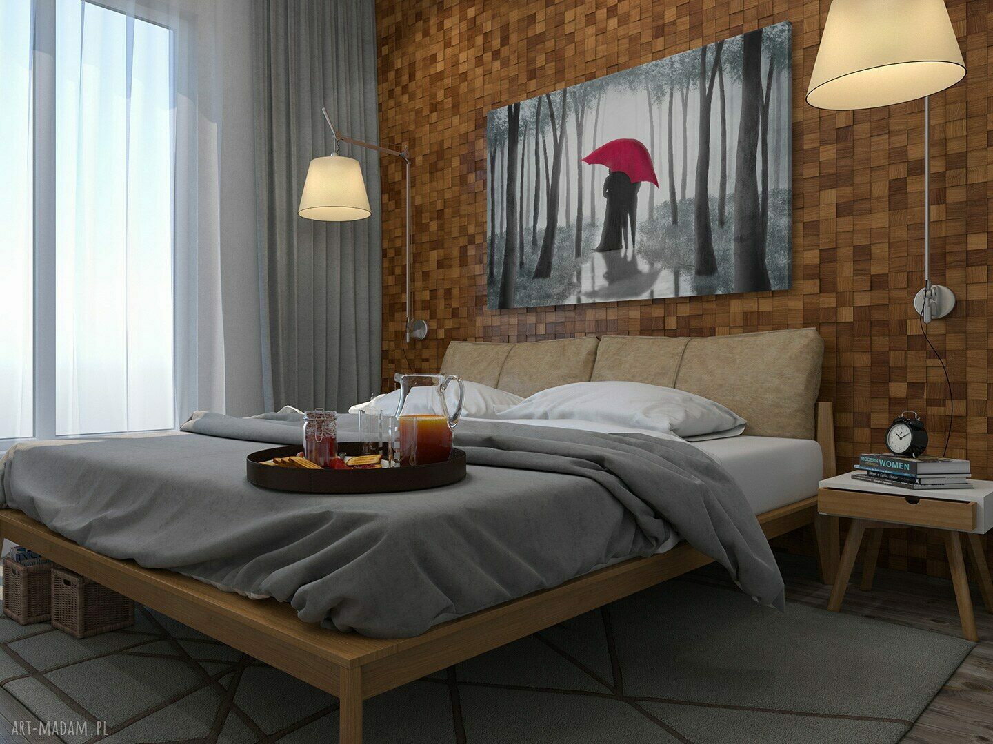 Obraz na płótnie - PARASOL CZERWONY MIŁOŚĆ LAS ROMANTYCZNY - 120x80 cm (88101)