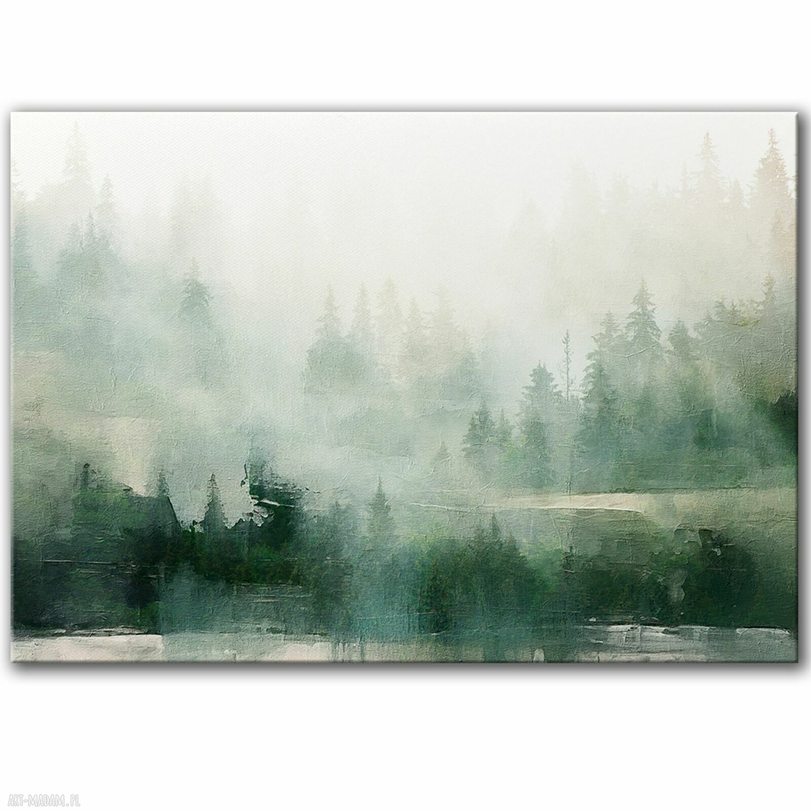 Las we mgle - abstrakcyjny obraz na płótnie 100x70 cm