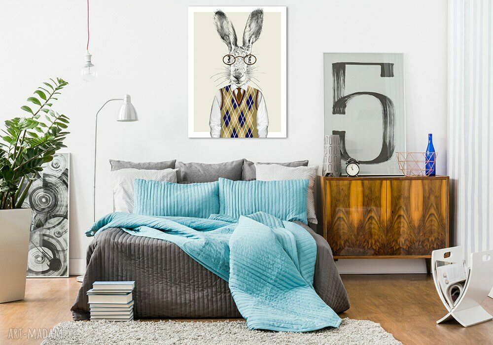 Obraz na płótnie 120x80 cm z zającami - Państwo Zajączkowie z młodymi