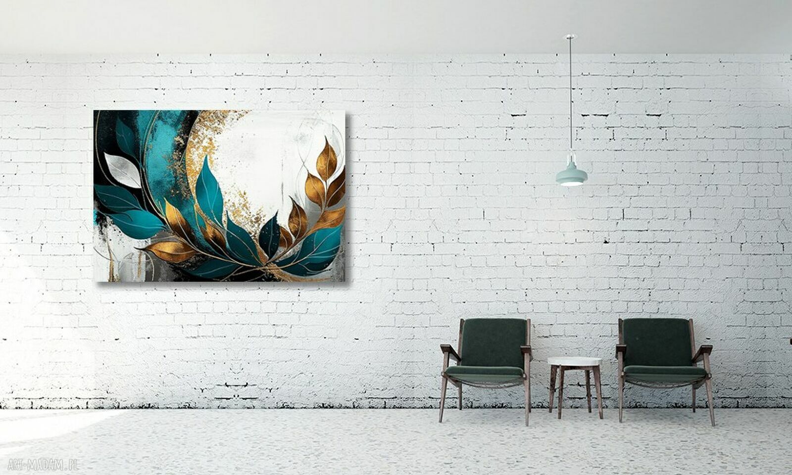 Obraz na płótnie Złoto-Turkusowe Liście 120x80 cm