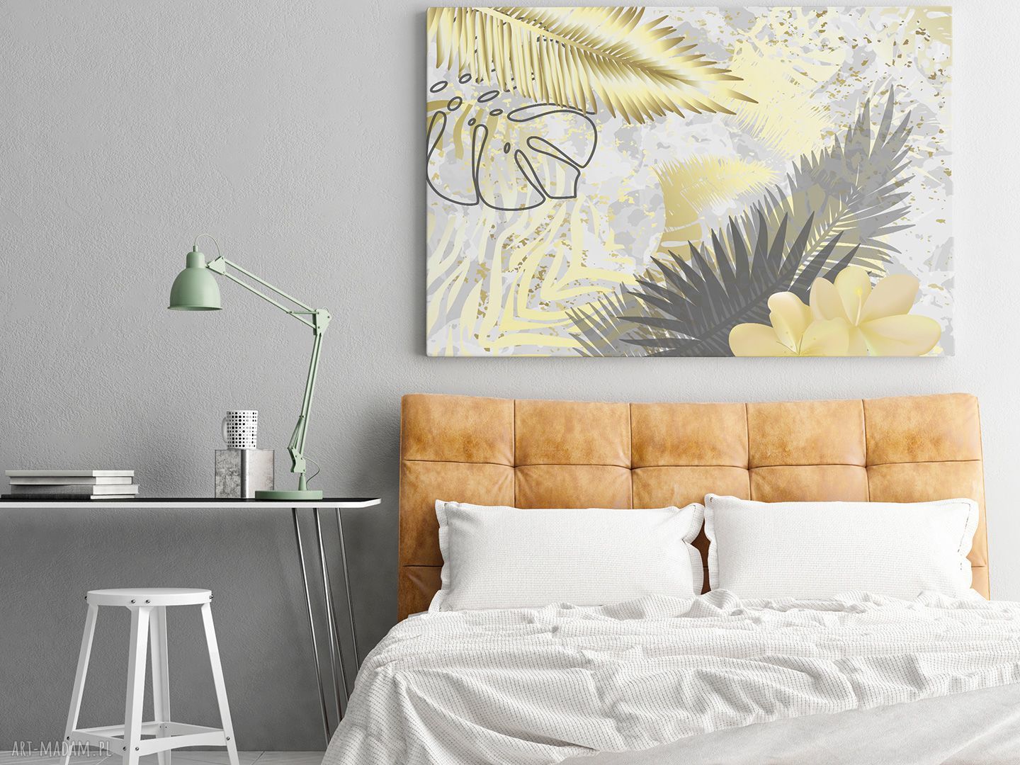 Obraz na płótnie Liście złoty egzotyczny Monstera 120x80 cm (89401)