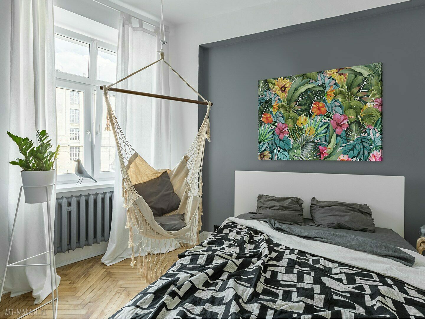 Obraz na płótnie - LIŚCIE KWIATY EGZOTYCZNY - 120x80 cm (74501)