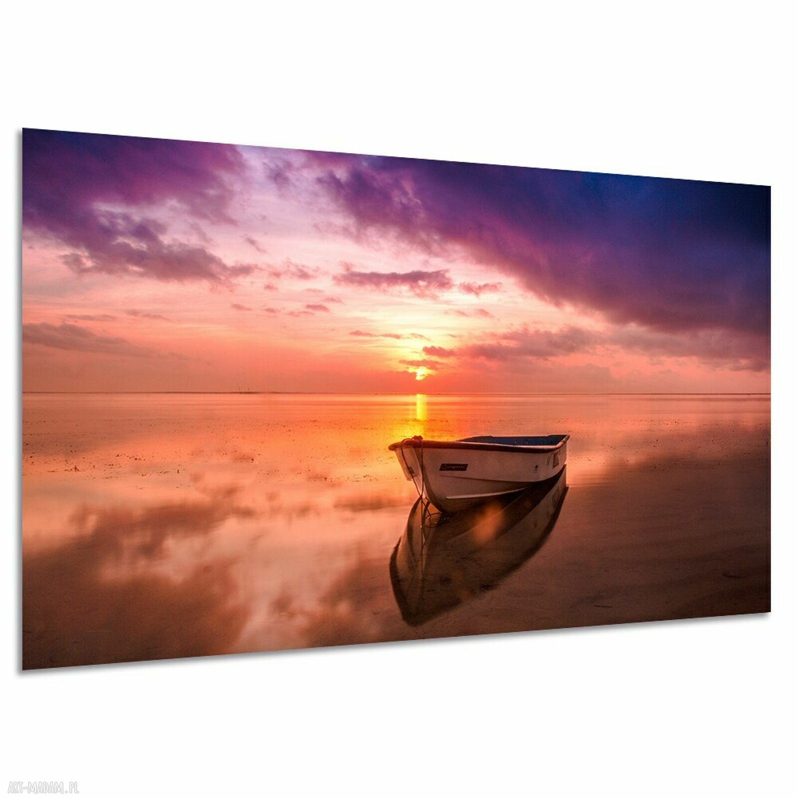 Obraz na płótnie z łódką - zachód słońca nad morzem 120x80 cm