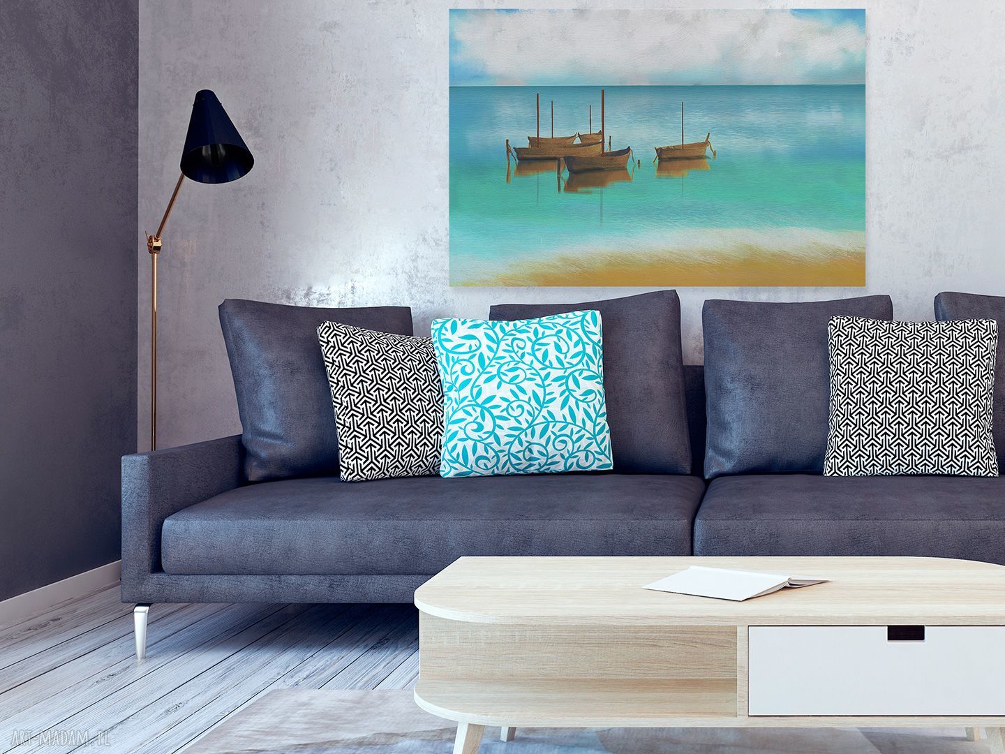 Marynistyczny obraz na płótnie - łodzie i morze 120x80 cm