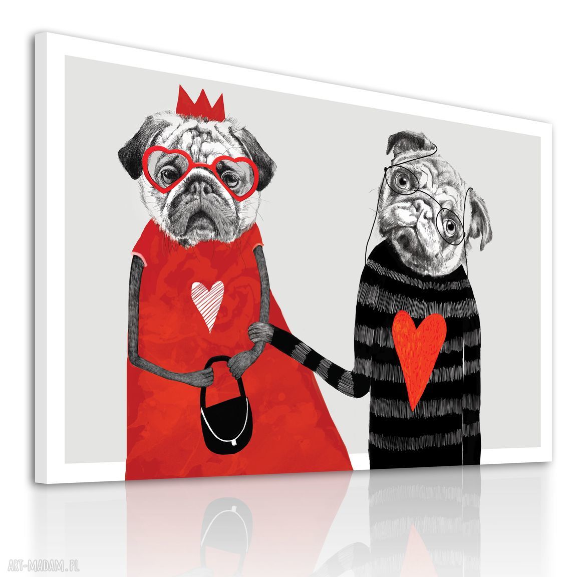 Obraz na płótnie 120x80cm Mopsy Love - serca