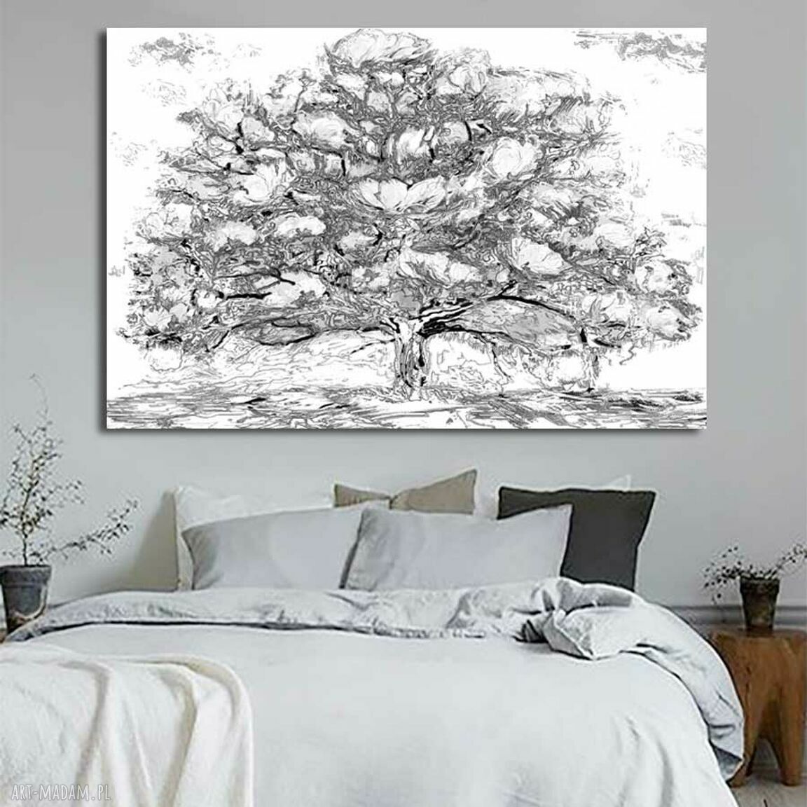 Czarno-biały obraz drzewo magnolii 120x80 cm - minimalistyczny na płótnie