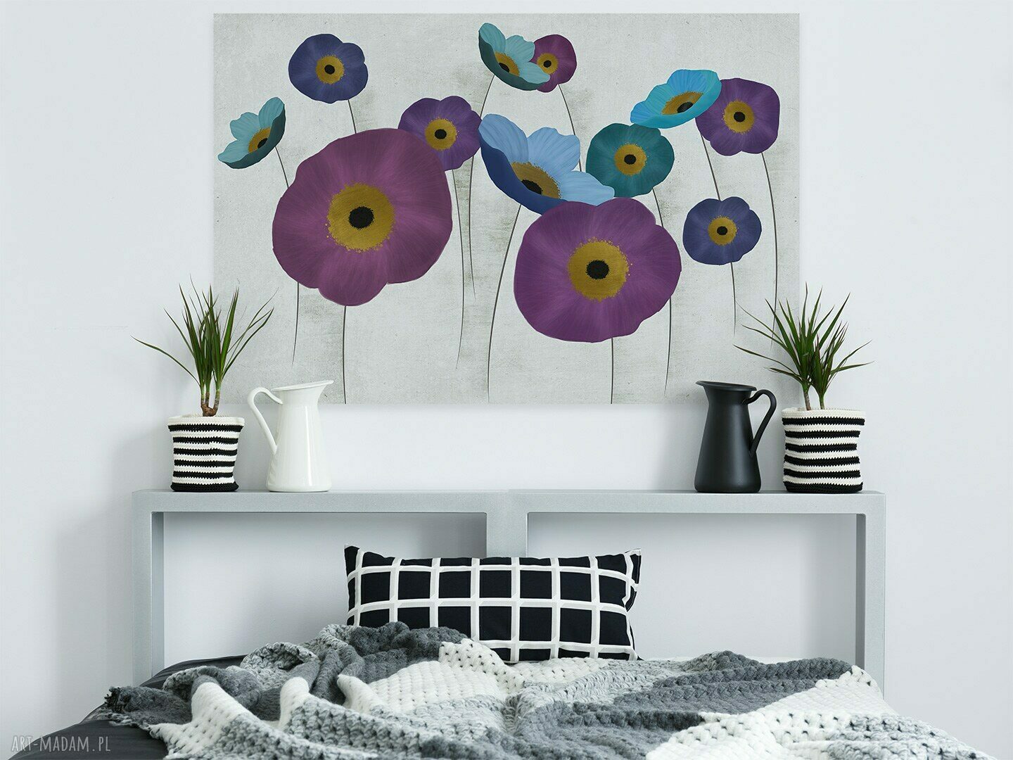 Obraz na płótnie - MAKI KWIATY FIOLET BŁĘKIT - 120x80 cm (86801)