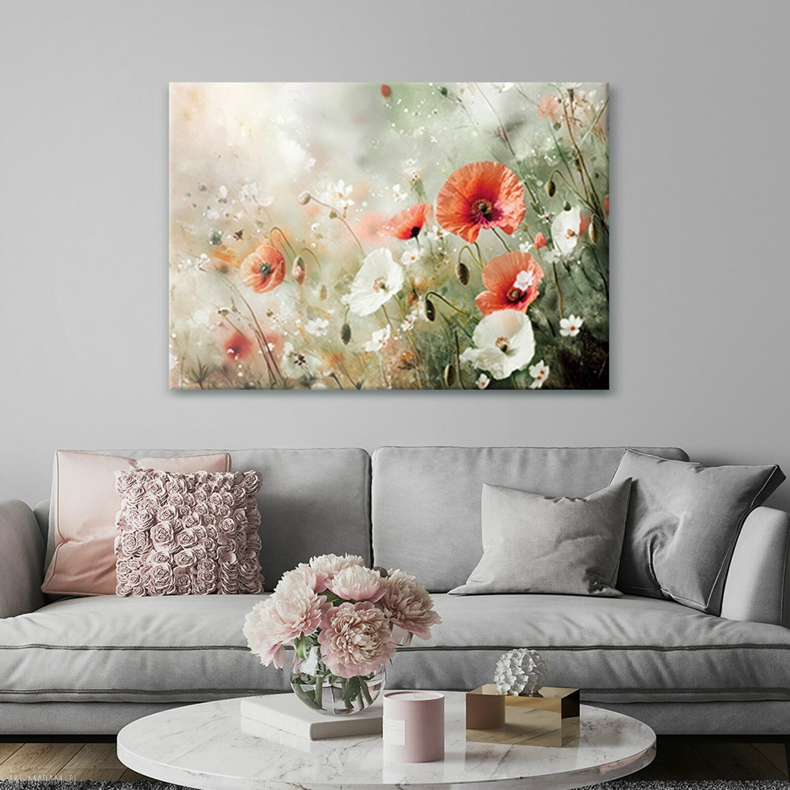 Obraz na płótnie 100x70 cm - łąka z makami
