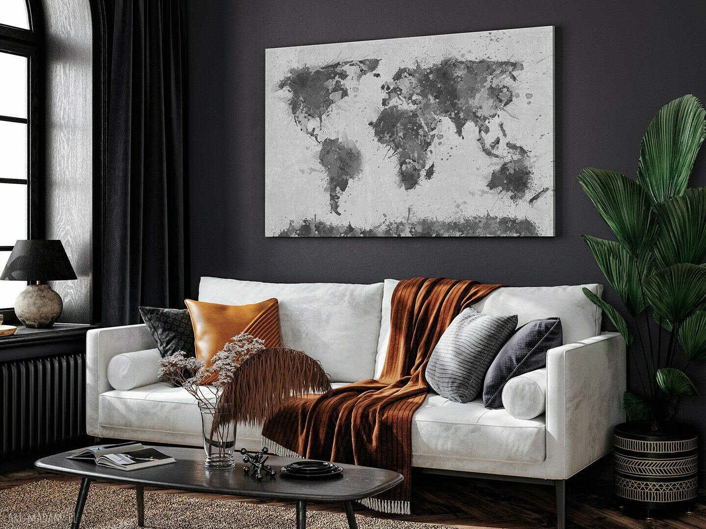 Obraz na płótnie - mapa czarno-biała 120x80 cm (06304)