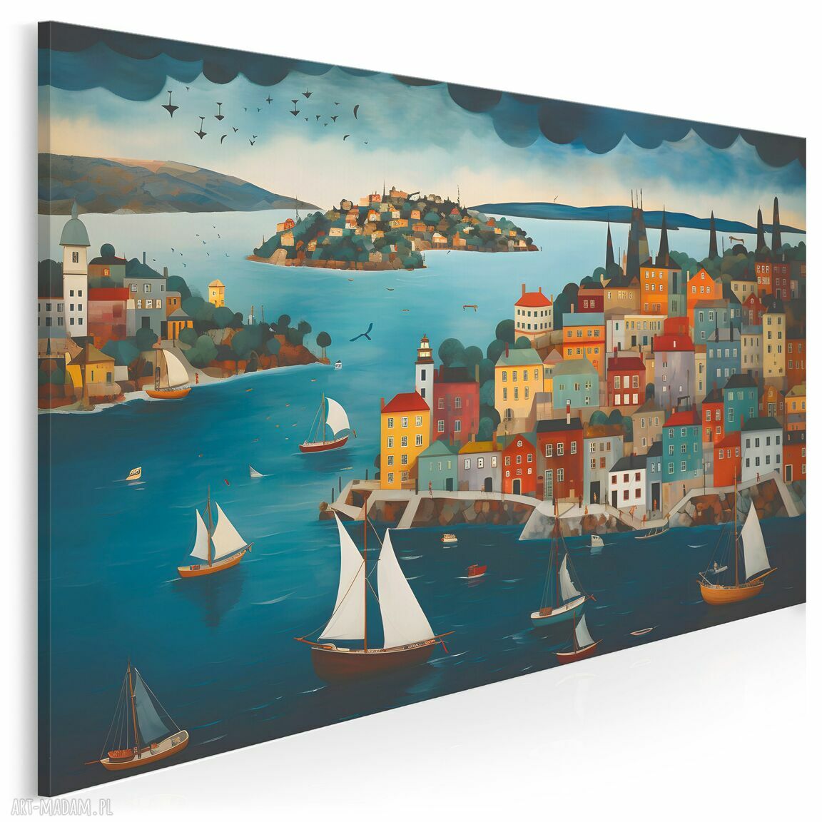 Kolorowy obraz na płótnie „Miasto - Las - Port” 120x80 cm