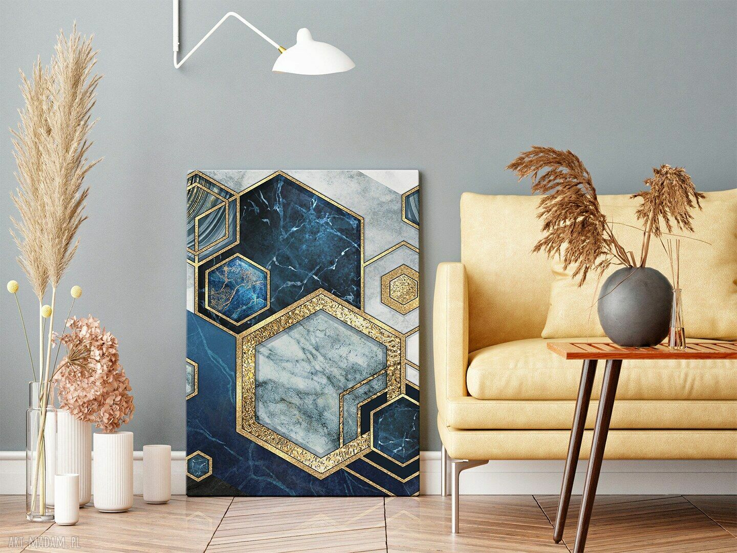 Obraz na płótnie Geometryczny Marmur Złoty Granatowy 50x70 cm (w pionie)