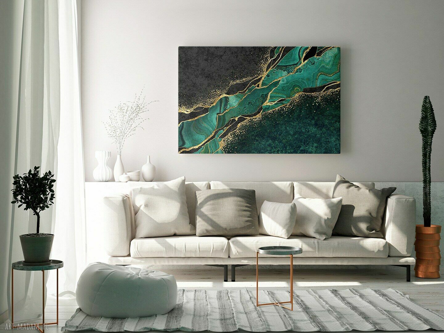 Luksusowy marmur zielony i złoto w czerni - obraz na płótnie 120x80 cm