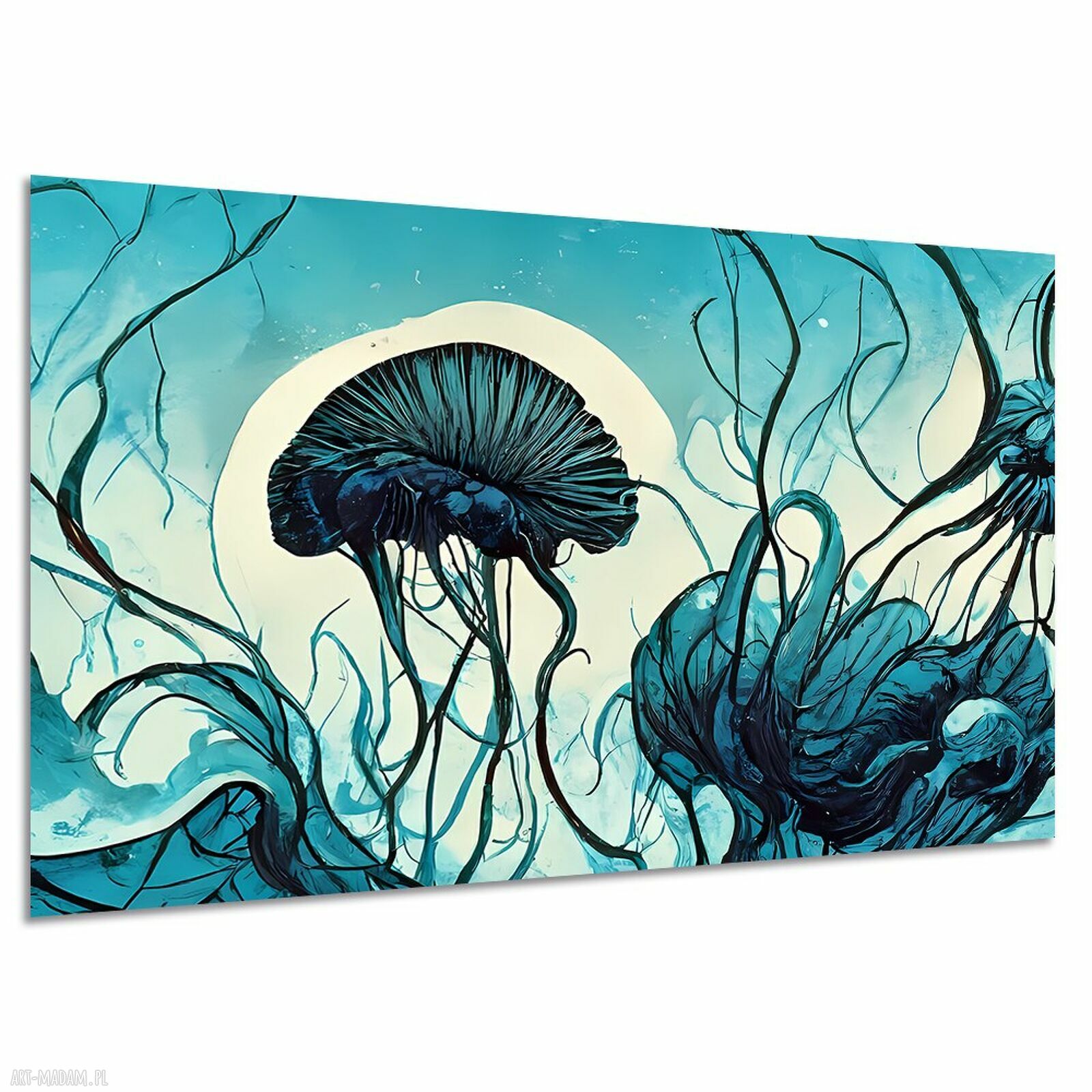Turkusowy obraz na płótnie Meduza - abstrakcja 120x80 cm