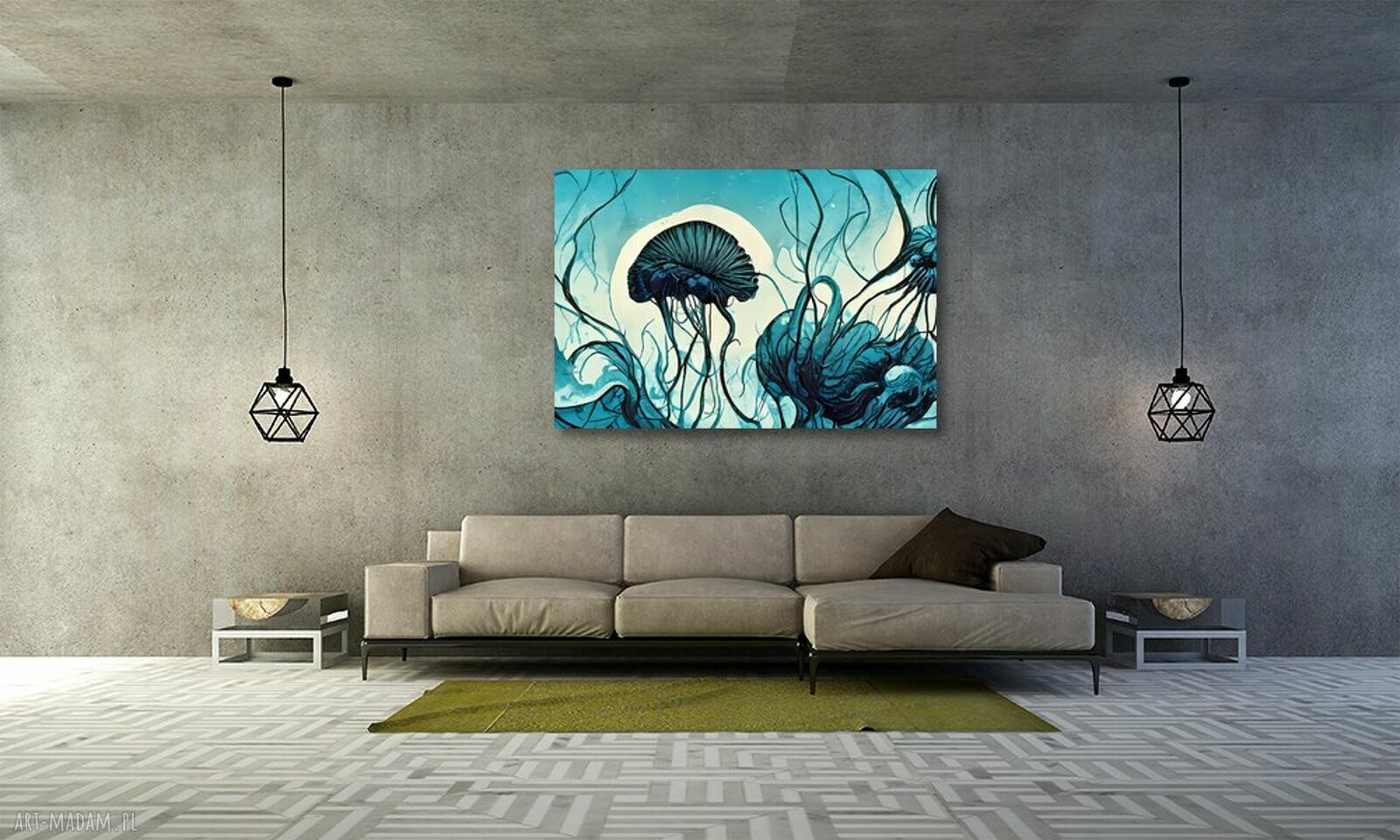 Turkusowy obraz na płótnie Meduza - abstrakcja 120x80 cm