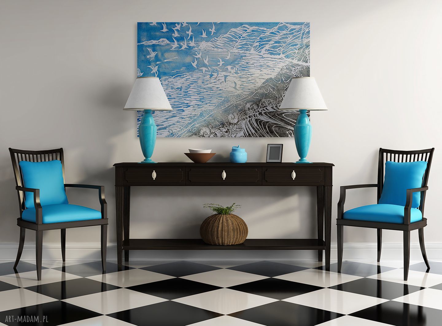 Obraz na płótnie - BŁĘKITNY MEWY MARYNISTYCZNY - 120x80 cm (87101)