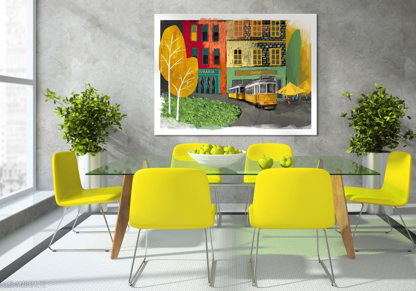Żółty tramwaj przez Lizbonę - obraz na płótnie 120x80 cm