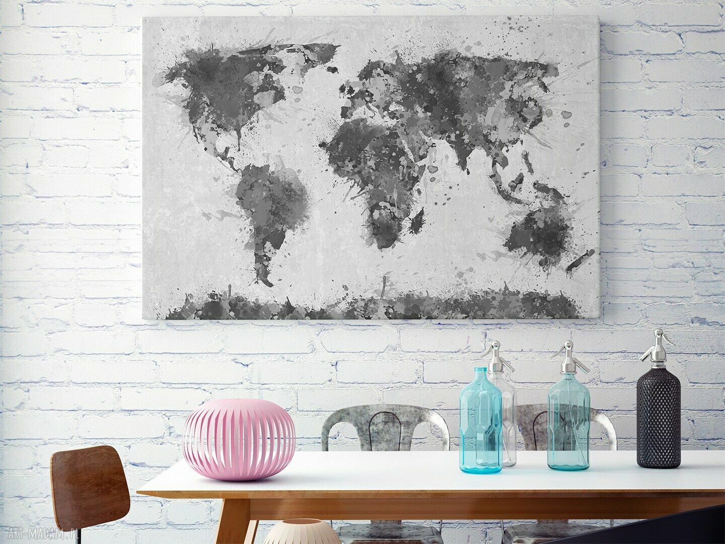 Obraz na płótnie - mapa czarno-biała 120x80 cm (06304)
