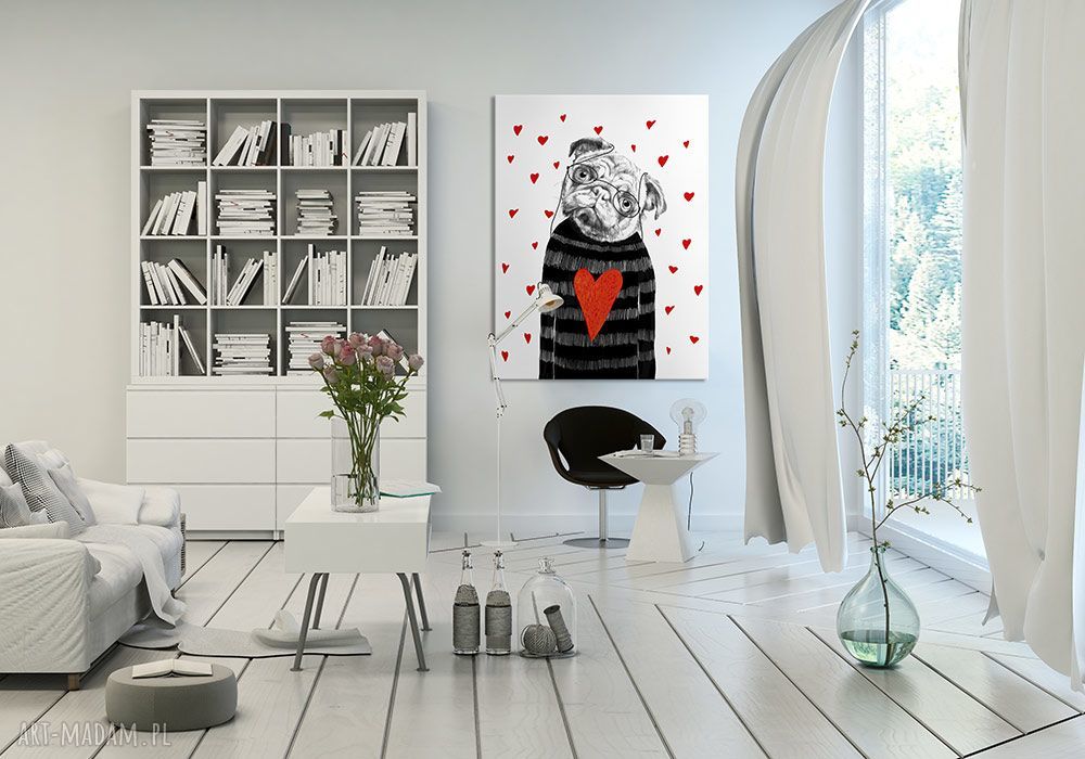 Obraz na płótnie 60x80 cm - pies mops, wysyłka w 24h