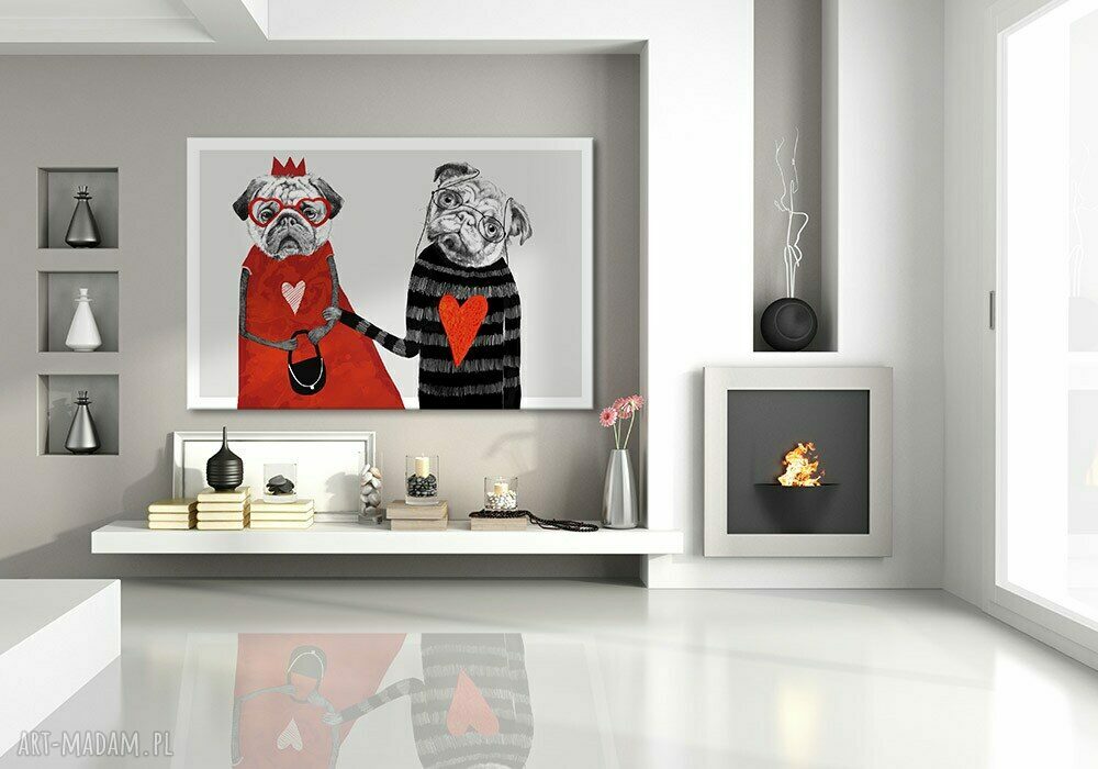 Obraz na płótnie 120x80cm Mopsy Love - serca