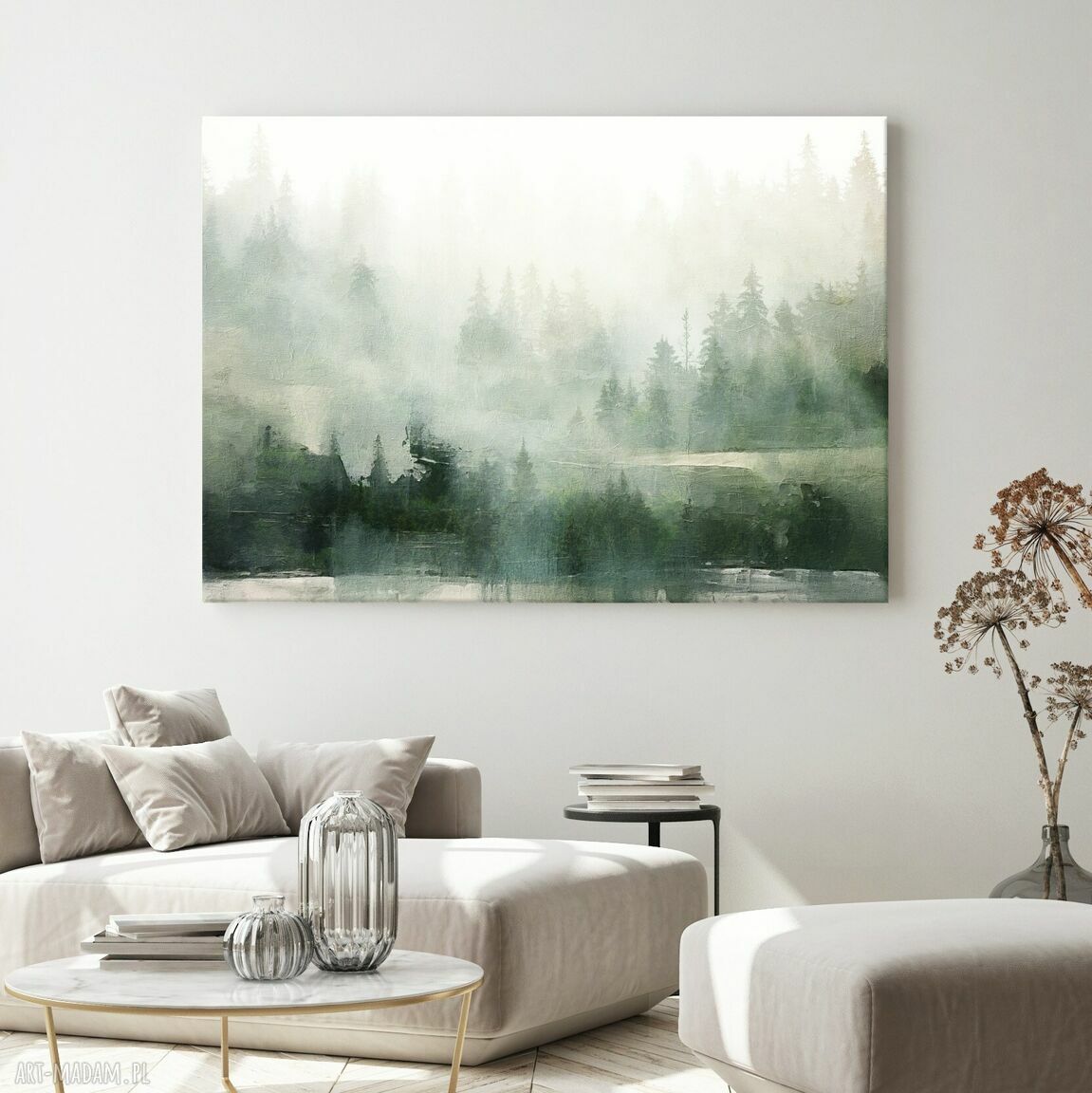 Las we mgle - abstrakcyjny obraz na płótnie 100x70 cm