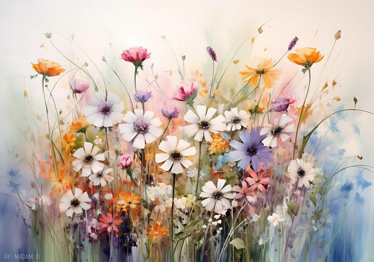 Kolorowe kwiaty na płótnie 100x70 cm (1-0327) - gotowy do powieszenia