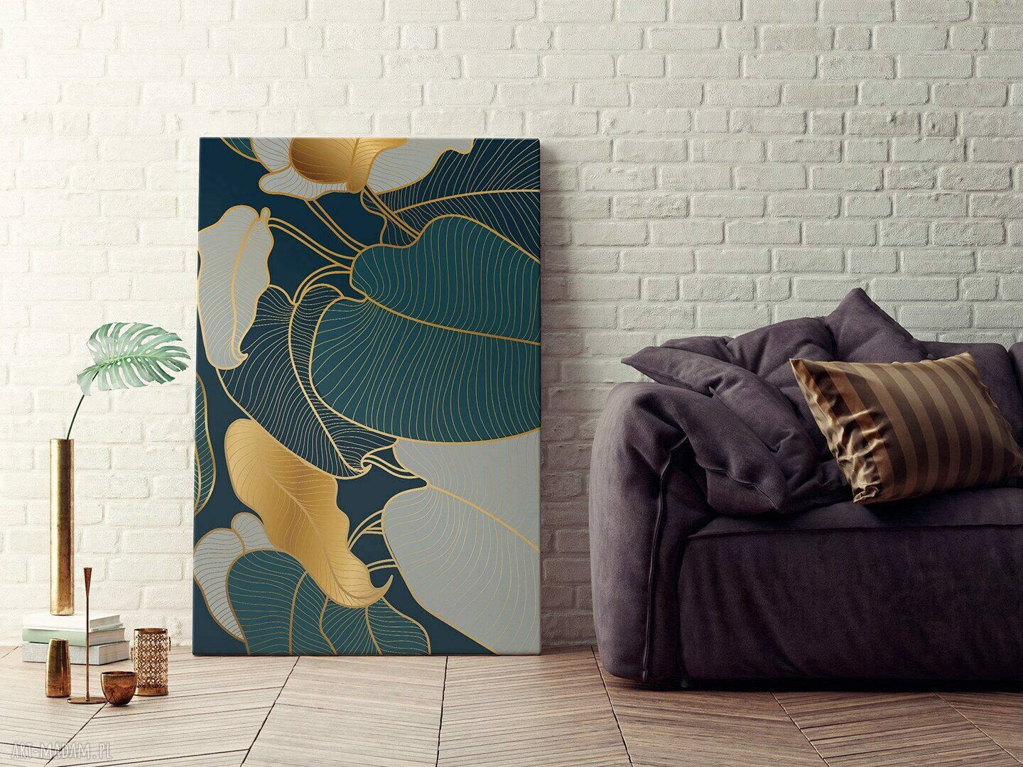Obraz na płótnie - LIŚCIE MOSNTERA ART-DECO - 120x80 cm (99901)