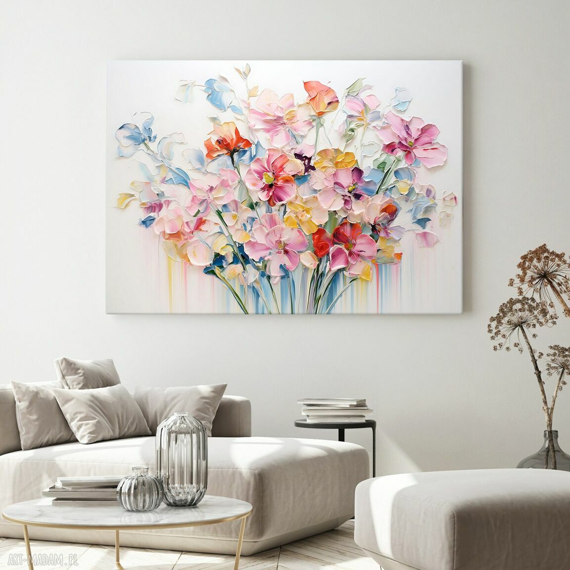 Kolorowe kwiaty na płótnie 100x70 cm - gotowy do powieszenia
