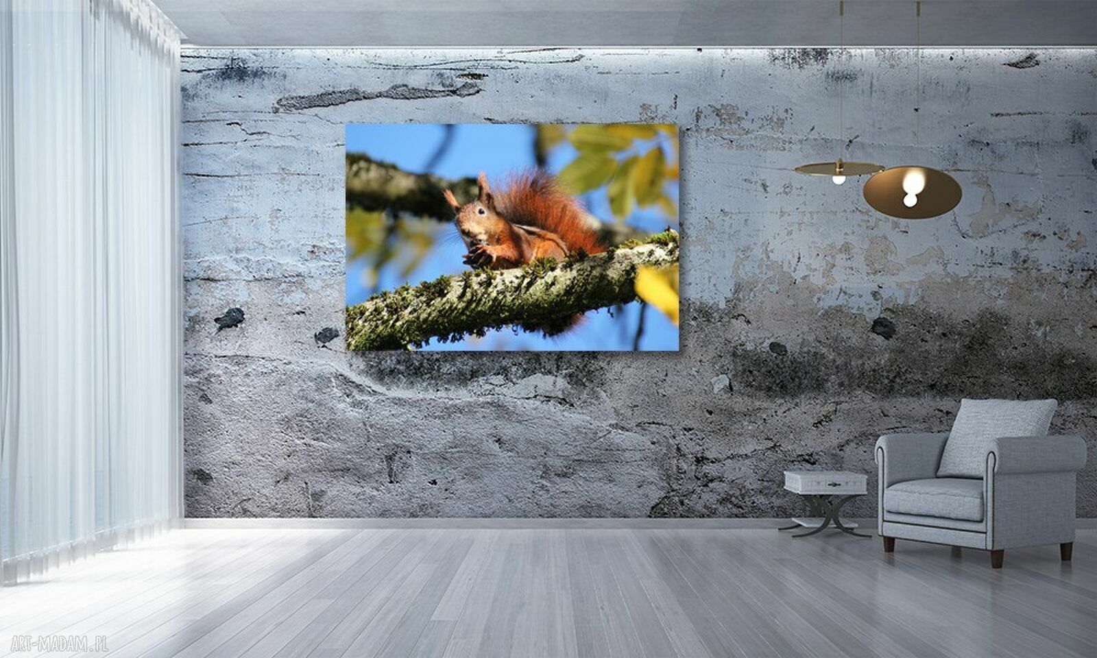 Obraz na płótnie z wiewiórką na gałęzi 120x80 cm