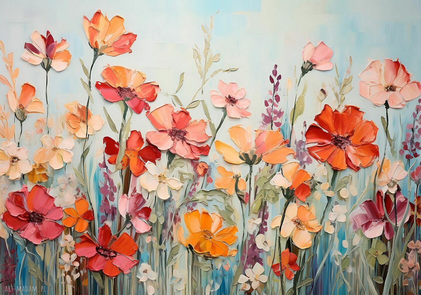 Kolorowe kwiaty na płótnie 100x70 cm - gotowy do zawieszenia