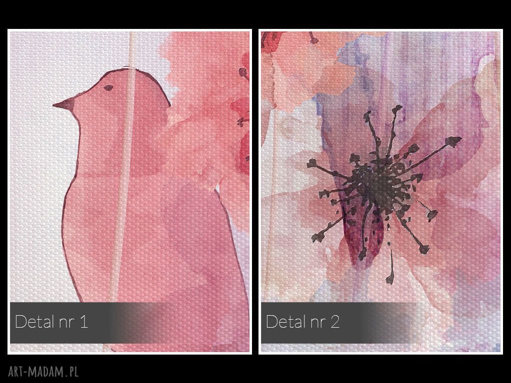Obraz na płótnie - kwiaty łąka ptak różowy - 120x80 cm (86501)