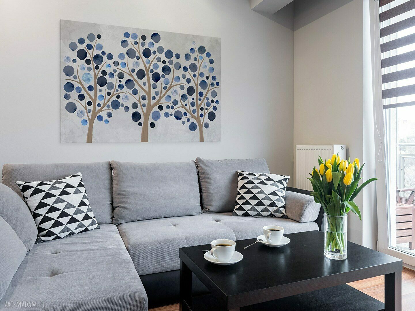 Obraz na płótnie - DRZEWO KROPKI NIEBIESKI BŁĘKITNY - 120x80 cm (88501)