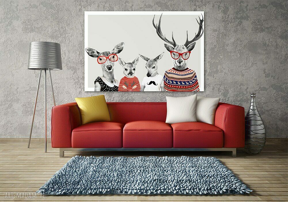Obraz na płótnie 120x80 cm - Rodzina jeleni - gotowy do zawieszenia