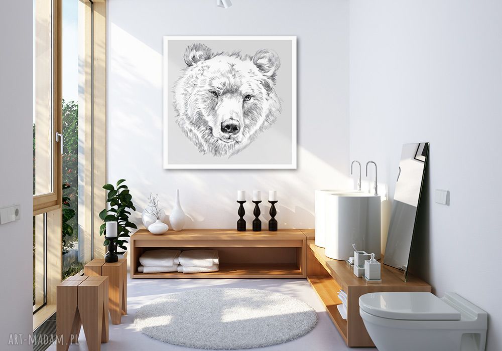 Obraz na płótnie Niedźwiedź 80x80cm - nowoczesna grafika do wnętrza