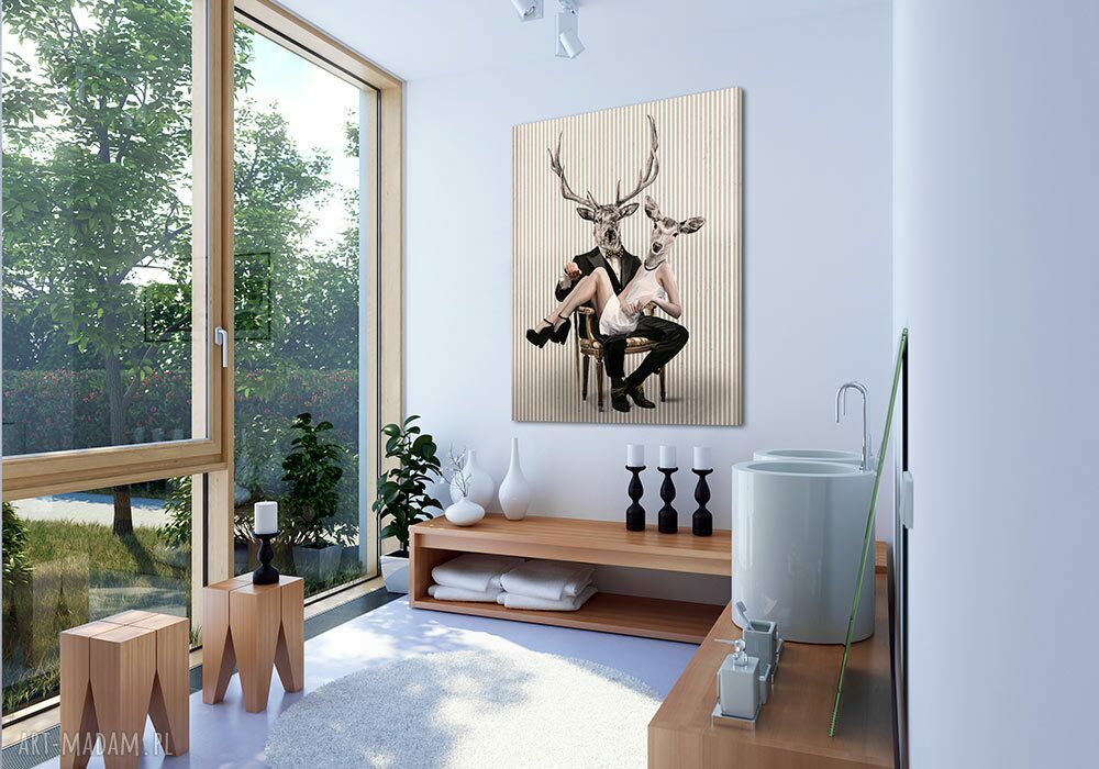 Obraz na płótnie 80x100 DEER LOVE - prezent z motywem jeleni i love, gotowy do powieszenia