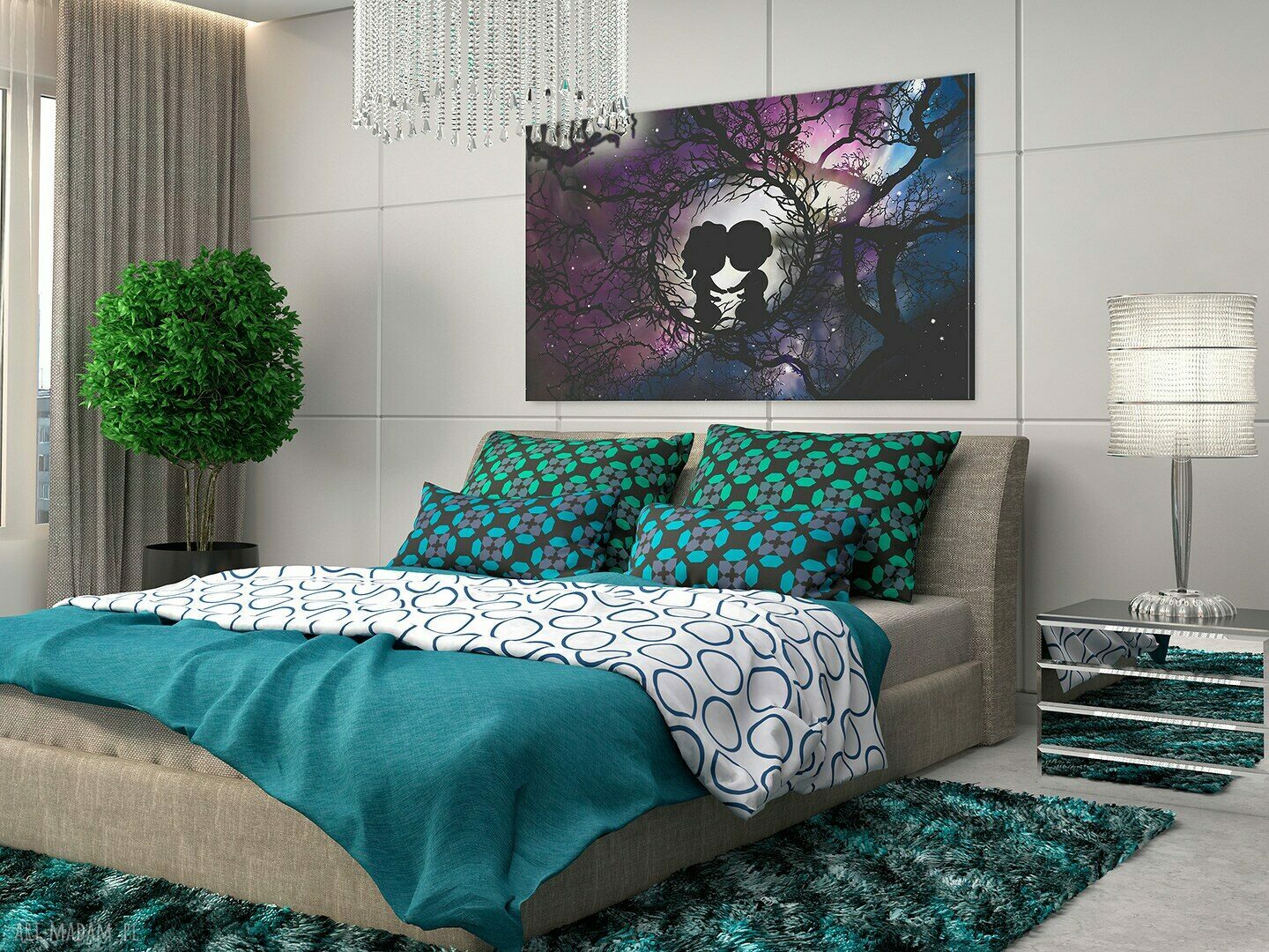 Obraz na płótnie - PARA DRZEWO NOC - 120x80 cm (29301)