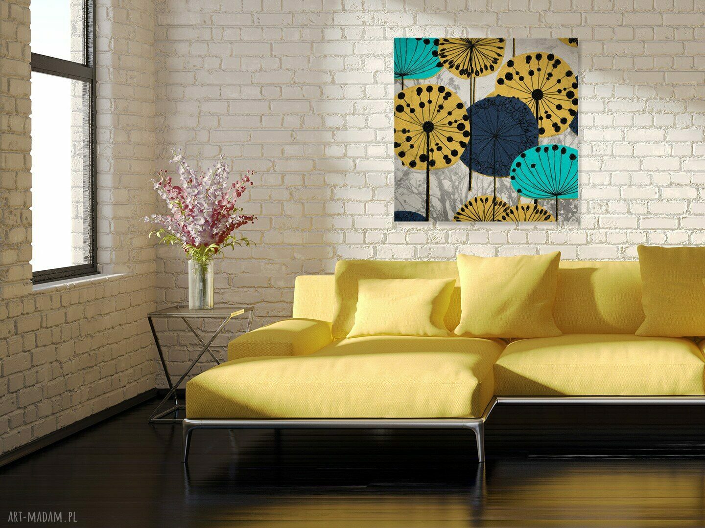 Obraz na płótnie Dmuchawce w kwadracie 80x80 cm - nowoczesne kwiaty