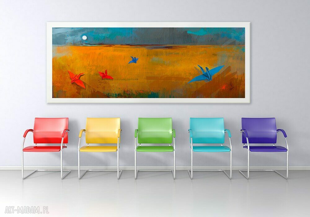 Obraz na płótnie 120x50 cm - Cztery z tysiąca 02106 (abstrakcja nowoczesna z ptakami)